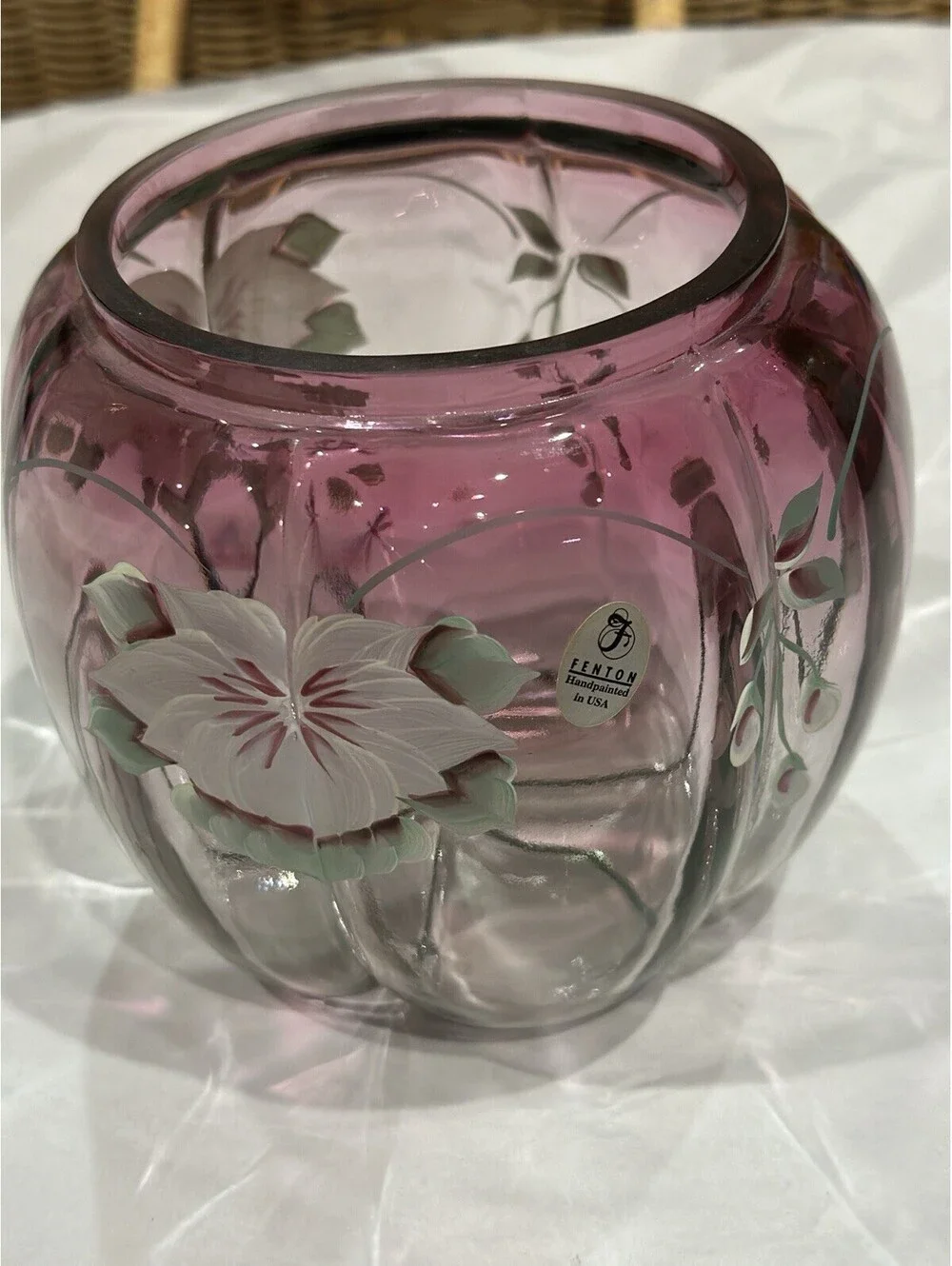 Limited Ed. Fenton Cranberry Glass Melon-Ribbed Rose Bowl Numbered Signed RARE